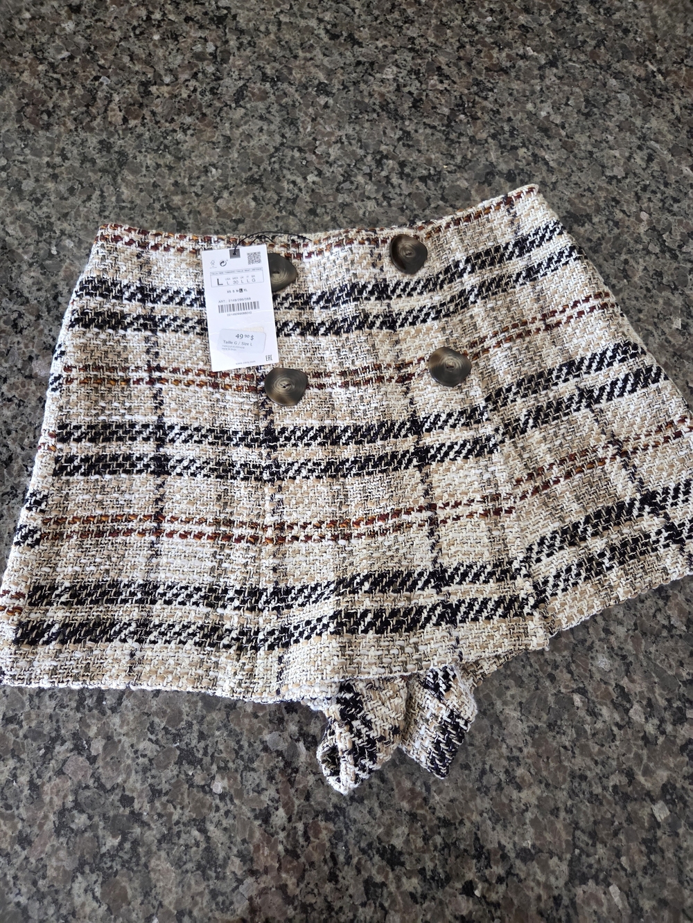 Zara Cream, Black and Brown Tweed Skort